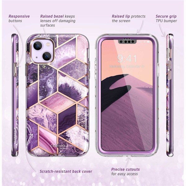 SupCase iPhone 14 Plus Etui Cosmo - Marmor Lilla Lila