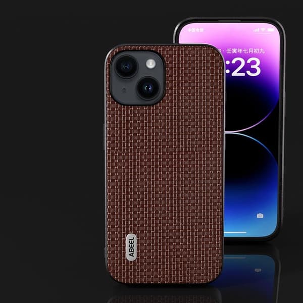 ABEEL Mobilskal till iPhone 14 Plus Äkta Läder med Textur - Brun