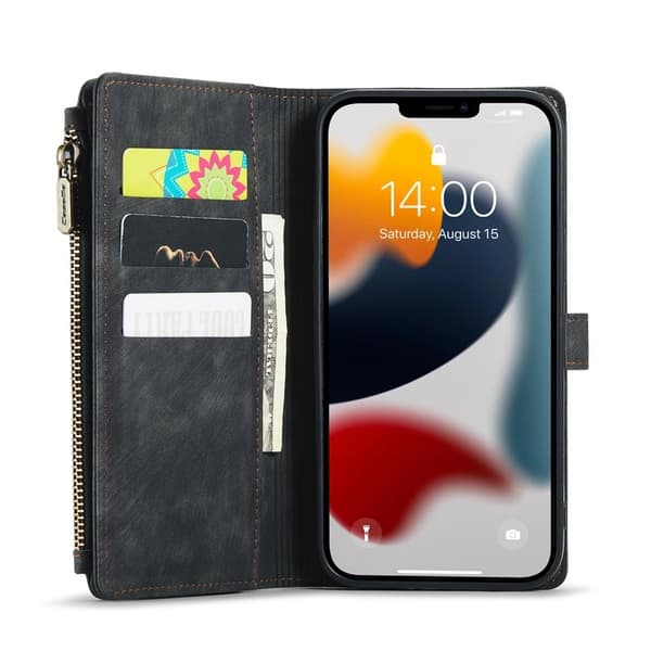 CASEME Konstläder Plånboksfodral för iPhone 12 Pro Max med Rem - Svart