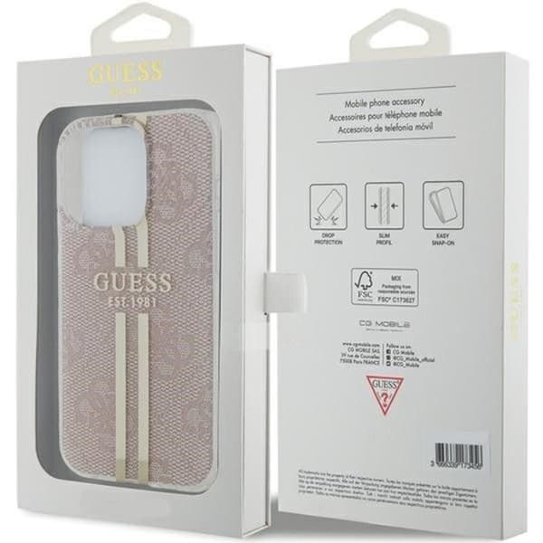 Guess iPhone 15 Pro Mobilskal 4G Gold Stripes - Rosa Rosa
