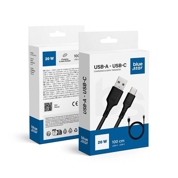 Blue Star USB-C till USB-A kabel 1m - Svart