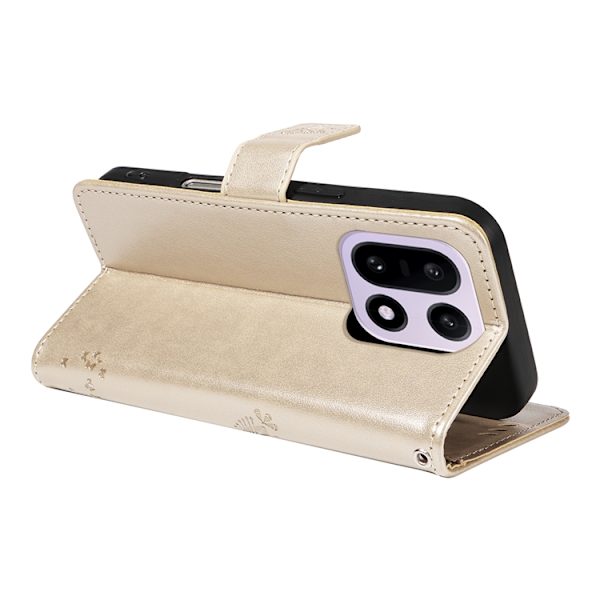 OnePlus 15 5G Plånboksfodral Cat Tree Pattern Konstläder Guld