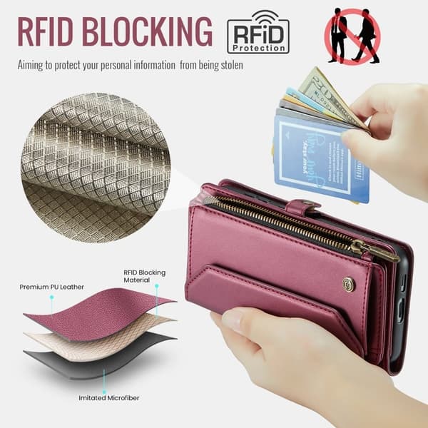 CASEME Plånboksfodral Konstläder för Samsung Galaxy S25 FE - Röd