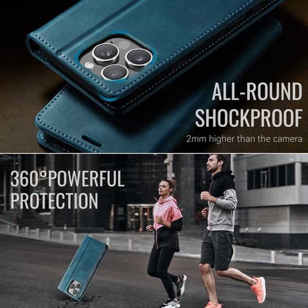 CASEME 033 Mobilskal till iPhone 16 Pro Max RFID Blocker Läder Grön