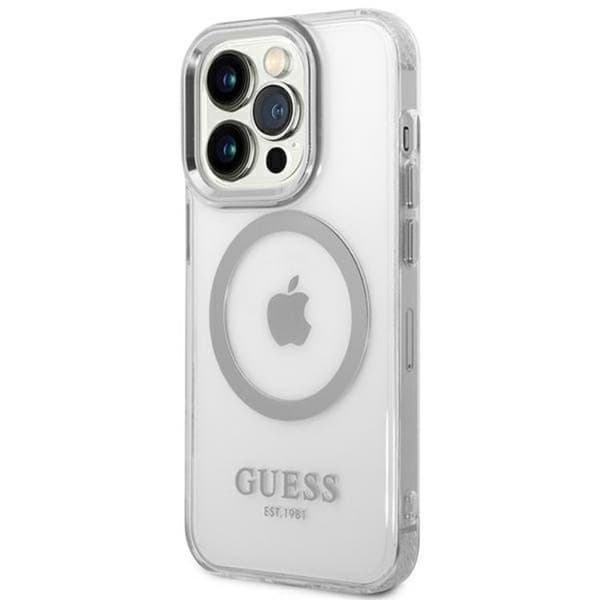 GUESS iPhone 14 Pro Skal Magsafe Metal Outline - Silver Silver