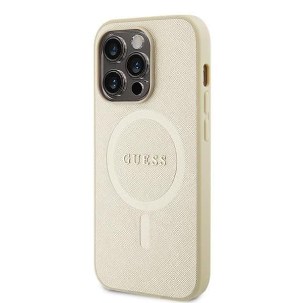 Guess iPhone 15 Pro Mobilskal Magsafe Saffiano - Kulta Guld