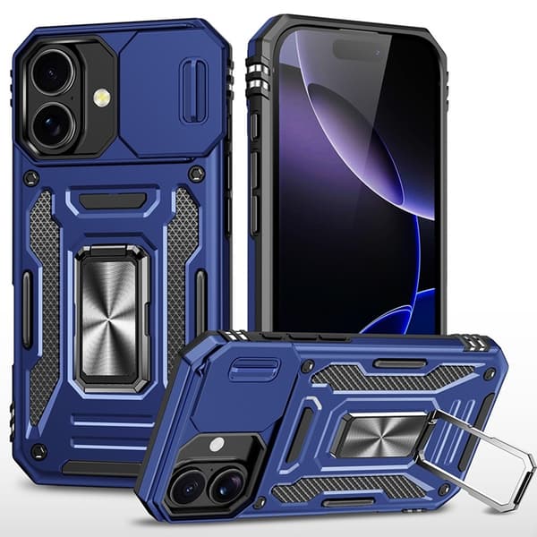 Mobilskal till iPhone 17 Kickstand Lens Lid - Marinblå Blå