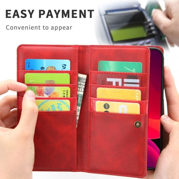 Äkta Läder Plånboksfodral iPhone 13 Pro Multiple Card Slots - Rö Röd
