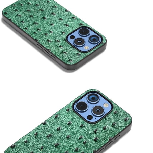 ABEEL Mobilskal till iPhone 16 Pro Max Äkta Läder Ostrich Textur Grön