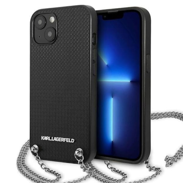 Karl Lagerfeld iPhone 13 mini Halsbandskal Läder Textured and Chain - Svart Svart