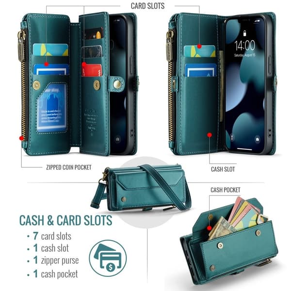 CASEME Plånboksfodral Konstläder till iPhone 13 Pro - Grön med kortfack