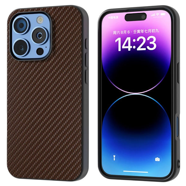 ABEEL Mobilskal till iPhone 16 Pro Max Läder+PC+TPU Kolfiber Brun