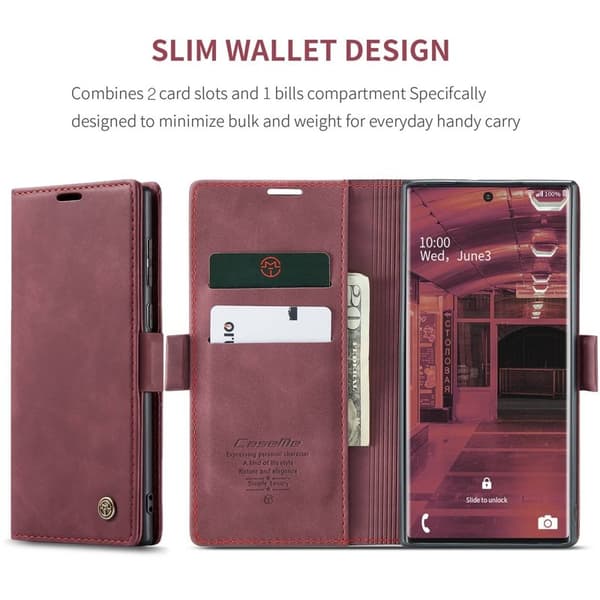 CASEME Simplicity Plånboksfodral Konstläder Samsung Galaxy Note20 Ultra Vinröd
