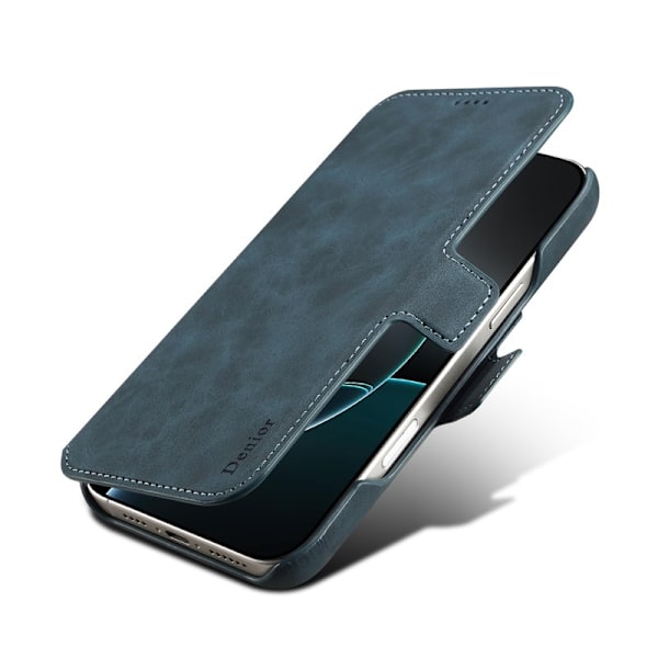 DENIOR B07 iPhone 16 Pro Plånboksfodral Konstläder + PC Magnetiskt Blå