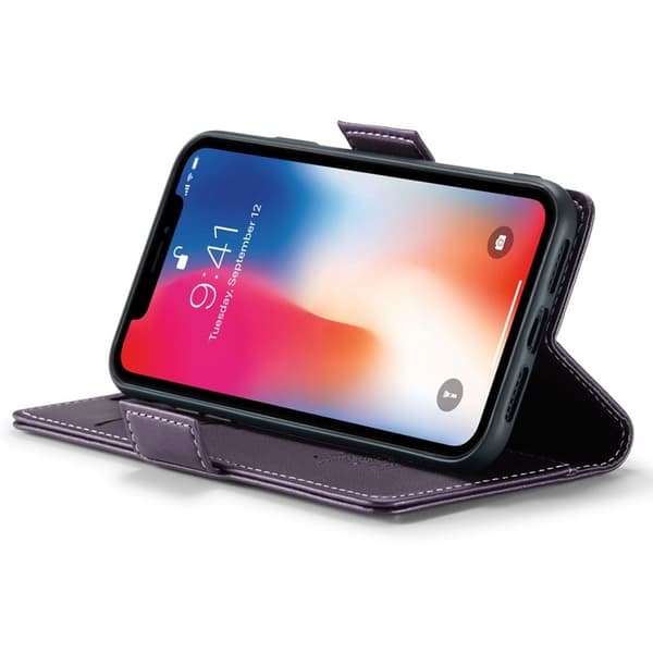 CASEME RFID-Skydd Plånboksfodral Konstläder för iPhone XS - Lila