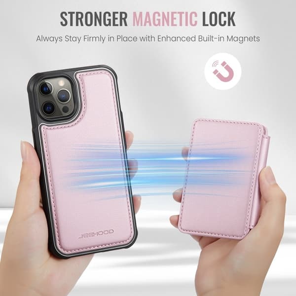 JEEHOOD J05 Mobilskal till iPhone 12 Pro Max Läder med Kortfack - Rosa