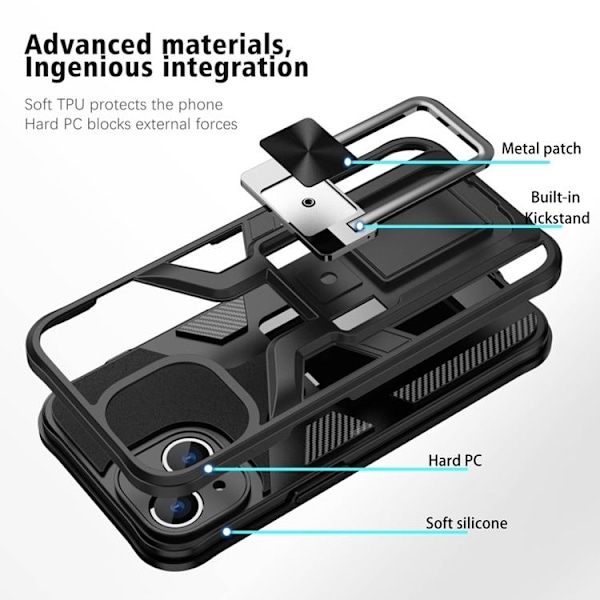 iPhone 14 Skal Kickstand - Svart Svart