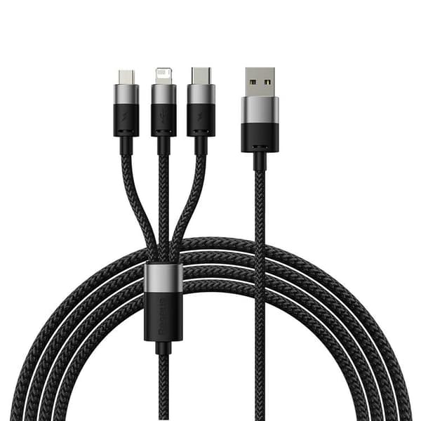 Baseus 3i1 USB-C/Lightning/Micro-USB Kabel 1,2m - Sort Black
