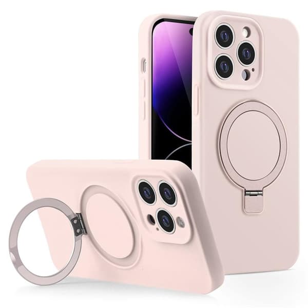 Mobilskal för iPhone 15 Pro Max Liquid Silikon Magnetisk Kickstand - Rosa Rosa