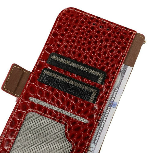 iPhone 17 Plånboksfodral Äkta Läder Crocodile - Röd Röd