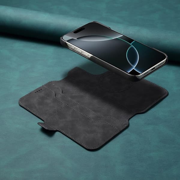DENIOR B07 iPhone 16 Pro Max Plånboksfodral Konstläder Magnetiskt Svart