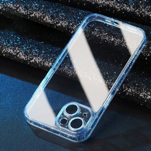 SULADA Mobilskal till iPhone 13 Tempererat Glas + Glitter TPU Ram Blå