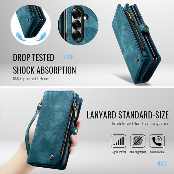 CASEME Galaxy Z Fold 7 Konstläder Plånboksfodral Med Rem - Blå Blå
