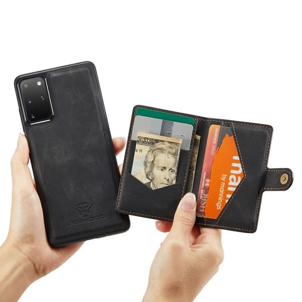 JEEHOOD Galaxy S20 Plus 2-in-1 Plånboksfodral Konstläder Svart