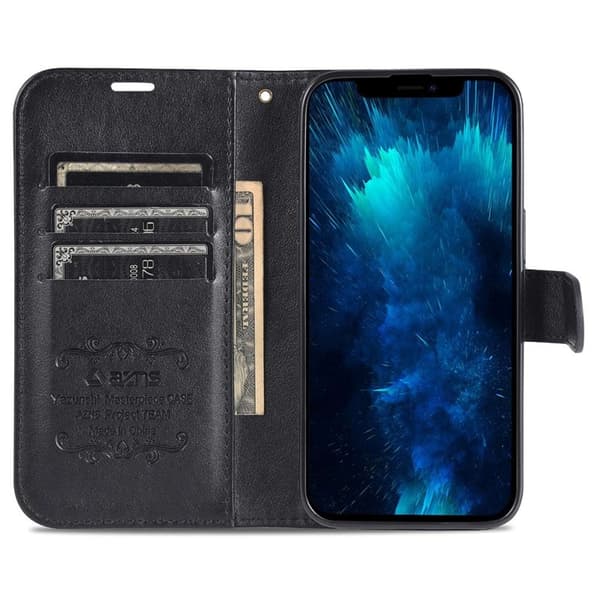AZNS iPhone 15 Plus Plånboksfodral - Ställ Konstläder + TPU - Svart