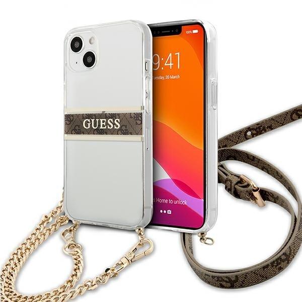 Guess 4g Brown Strap Gold Chain Cover iPhone 13 Mini - Gennemsigtig Brown