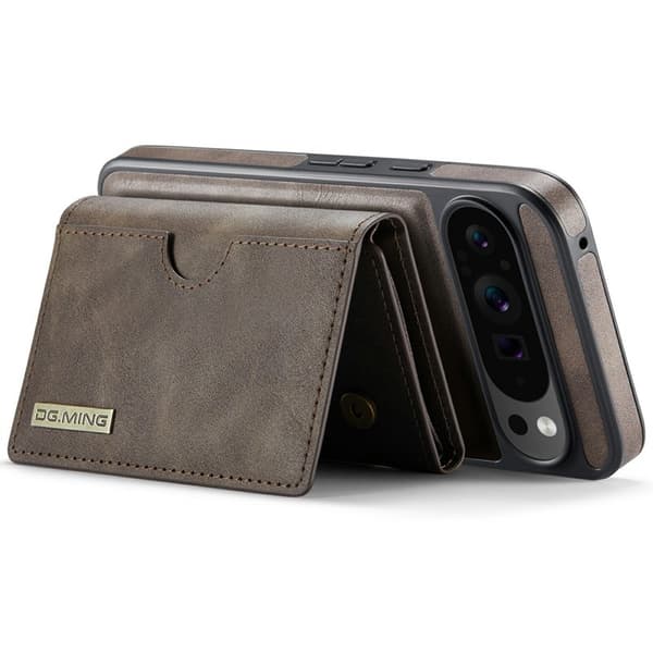DG.MING M6 Series Konstläder Plånboksfodral för Google Pixel 9 Pro XL - Brun