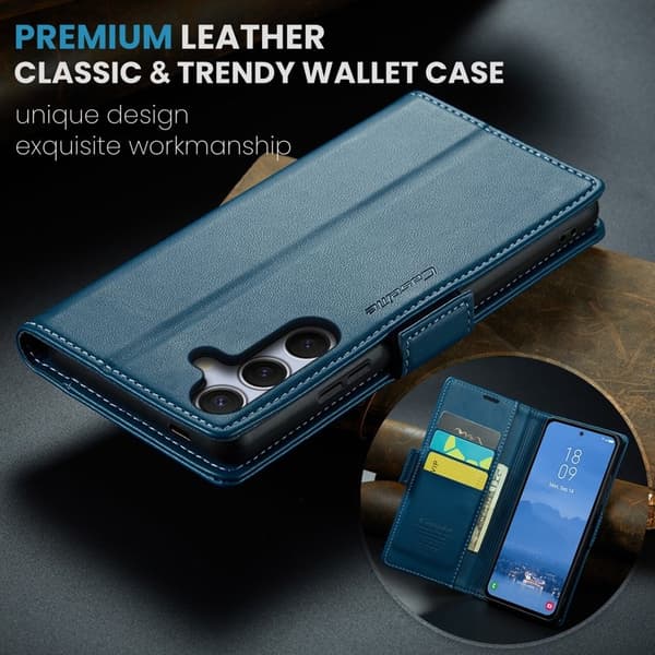 CASEME 023 Konstläder Plånboksfodral för Samsung Galaxy S25 FE RFID-Skydd Blå