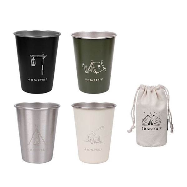 SHINETRIP Campingmugg i Rostfritt Stål 4 delar 350 ml - Blandning
