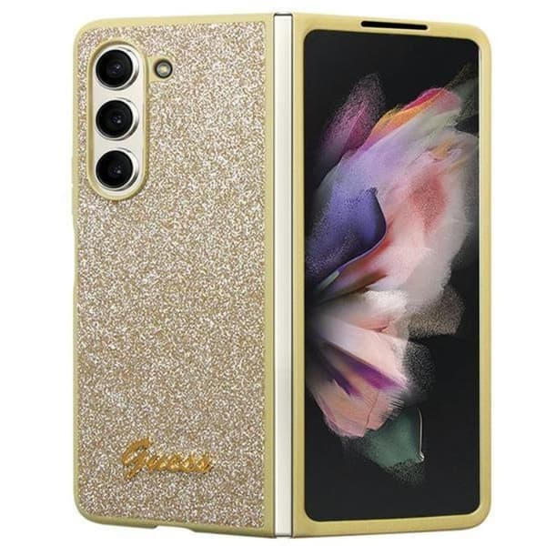Guess Mobilskal till Galaxy Z Fold 5 Läder Triangle Strass - Guld