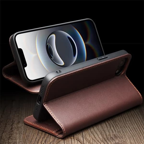 QIALINO iPhone 16e Plånboksfodral Äkta Läder Anti-Drop - Brun Brun