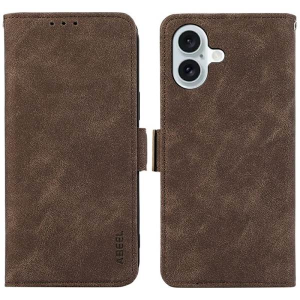 ABEEL iPhone 17 Plånboksfodral Konstläder Folio Ställ Brun RFID Blocking