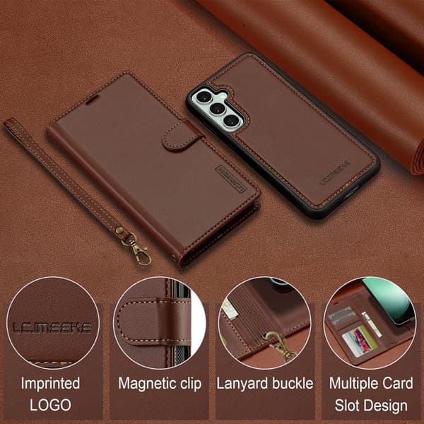 LC.IMEEKE Plånboksfodral för Samsung Galaxy S26 Plus Konstläder Magnetiskt Brun