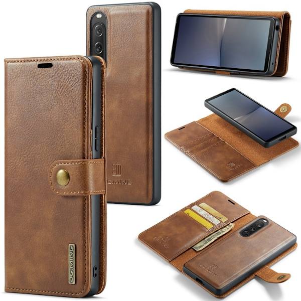 DG.MING Sony Xperia 10 V Plånboksfodral Äkta läder - Chockresistent - Brun