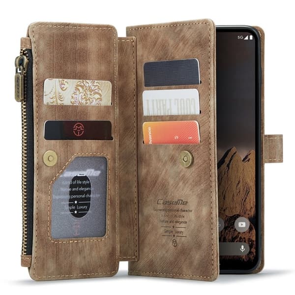 CASEME Konstläder Plånboksfodral för Google Pixel 10 Pro/10/9 Pro/9 - Brun