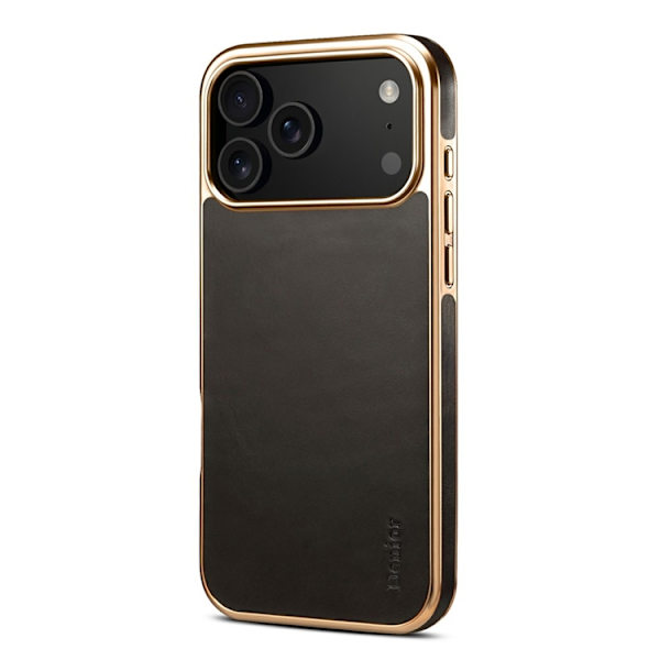 DENIOR Mobilskal till iPhone 17 Pro Max Äkta Läder Electroplating Svart