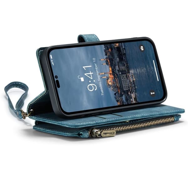 CASEME C30 iPhone 14 Pro Plånboksfodral Konstläder Blå med Kortfack