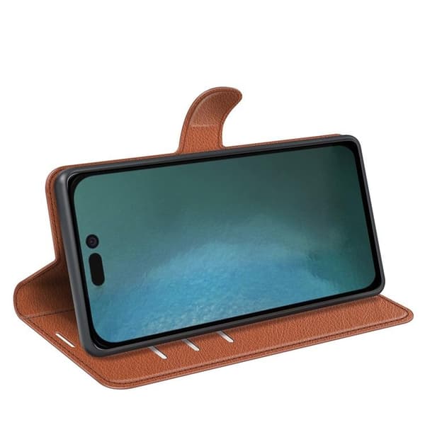 Litchi Flip iPhone 14 Plus -lompakkokotelo - Ruskea Brun