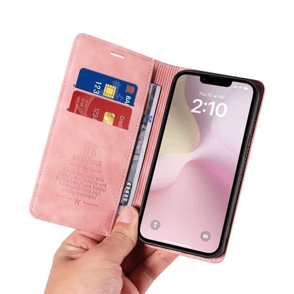 BETOPNICE 003 iPhone 16e Plånboksfodral Konstläder - Rosa