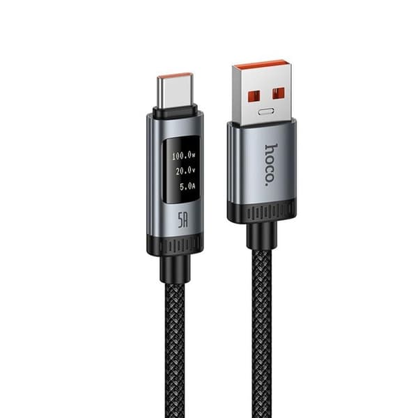 HOCO USB-A til USB-C 100W Kabel 6A 1.2m med Display U148 - Sort Svart