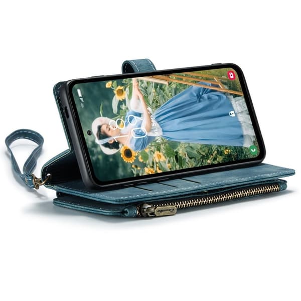 CASEME C30 Plånboksfodral för Samsung Galaxy S24 FE - Blå Konstläder