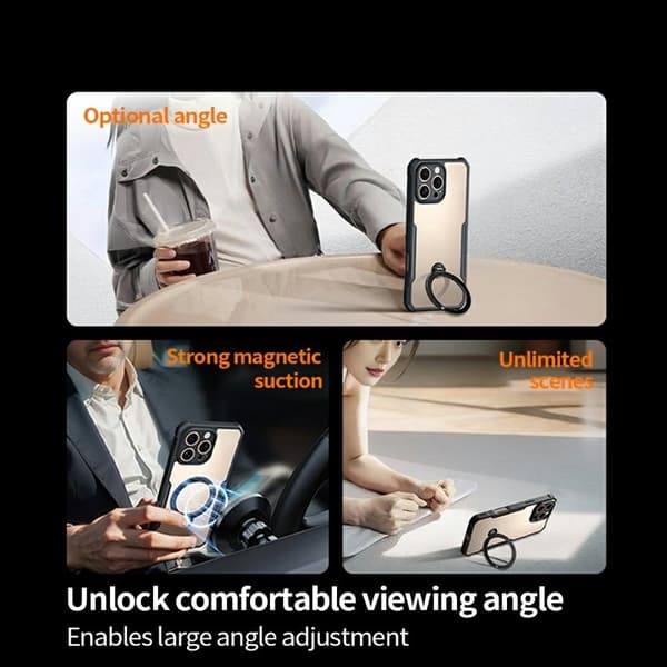 XUNDD Mobilskal till iPhone 16 Pro Max 360° Magnetisk Ställ Shockproof Svart