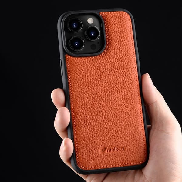 MELKCO Mobilskal till iPhone 15 Pro Äkta Läder + PC - Orange