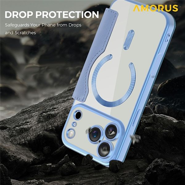 AMORUS iPhone 17 Pro Plånboksfodral MagSafe RFID-Skydd - Blå Blå