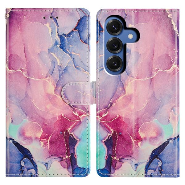 Plånboksfodral för Samsung Galaxy S26 Plus Mönstertryck Ställ - Grön Rosa Marmor