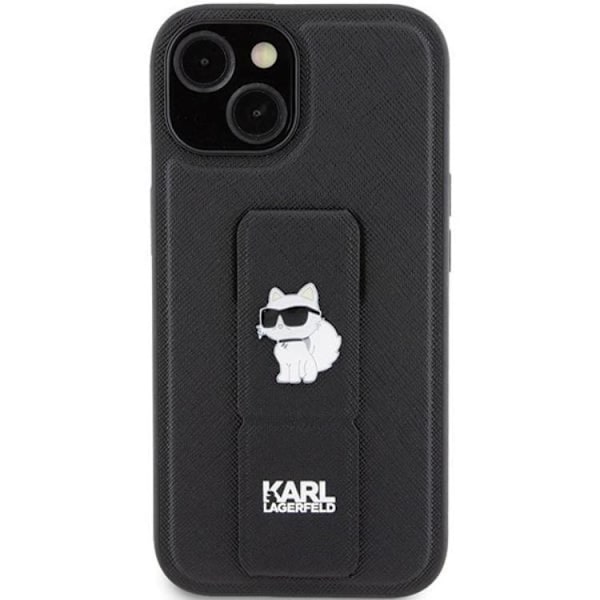Karl Lagerfeld iPhone 15/14 Plus Mobilskal Gripstand Saffiano Choupette Pins Svart